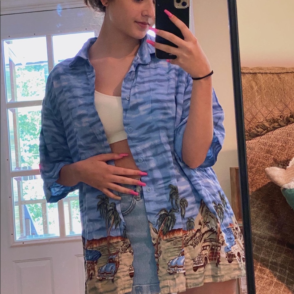 PURITAN HAWAIIAN BEACH BUTTON UP SHIRT WITH CARS